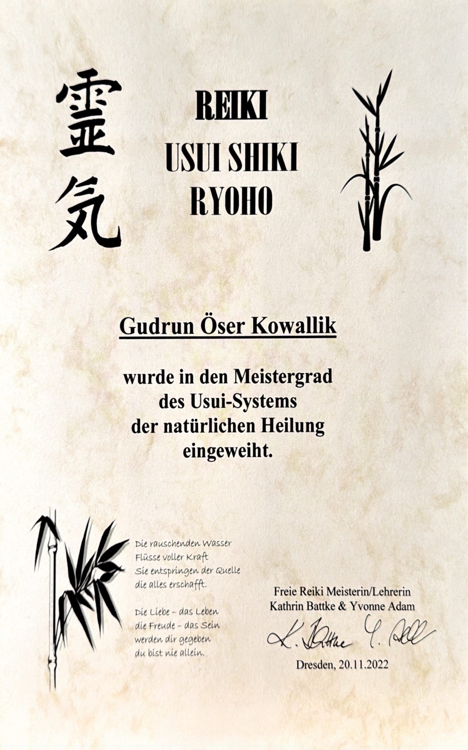 Reiki-Meistergrad Gudrun Öser Kowallik